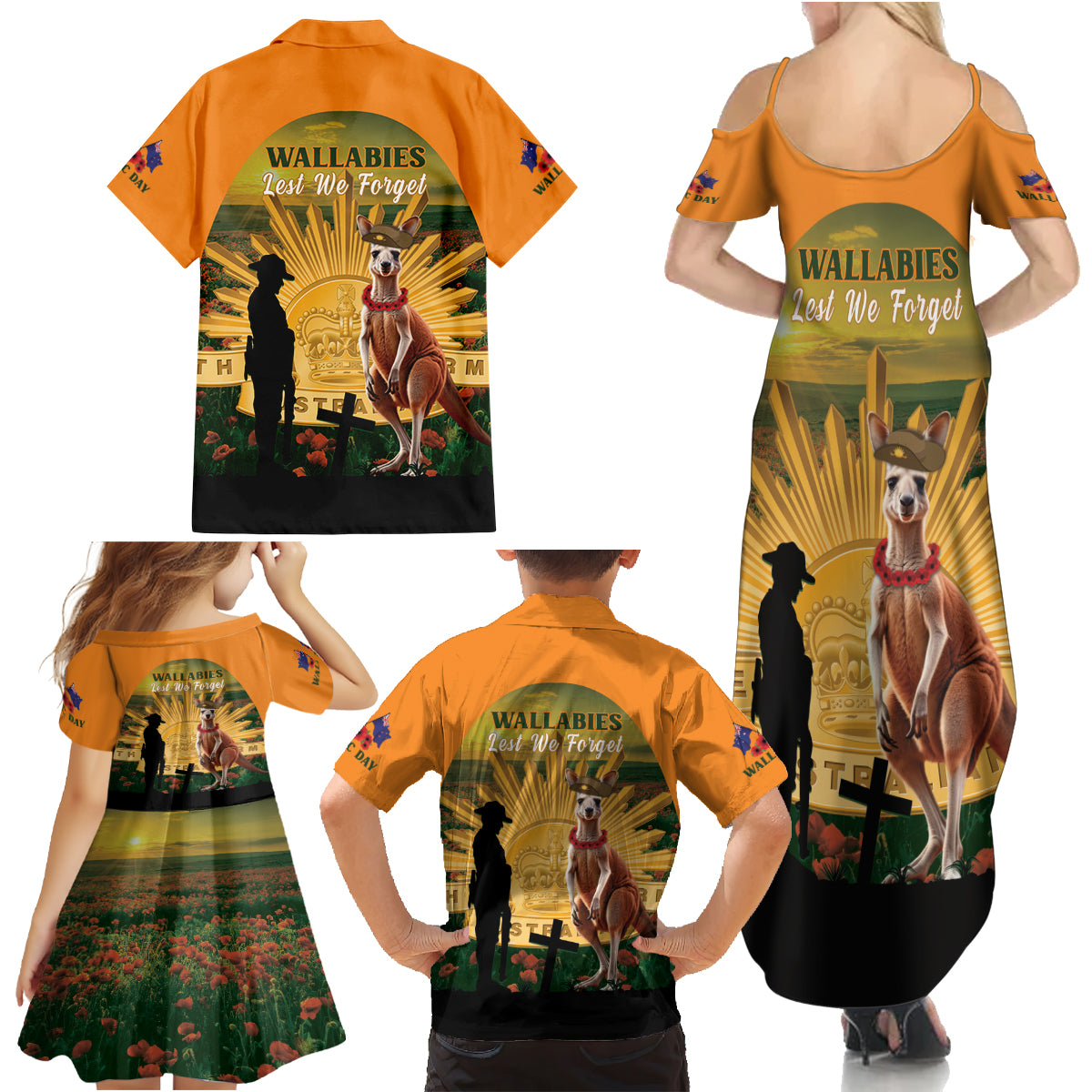 Australia Wallabies Rugby ANZAC Day Family Matching Summer Maxi Dress and Hawaiian Shirt 2024 Lest We Forget