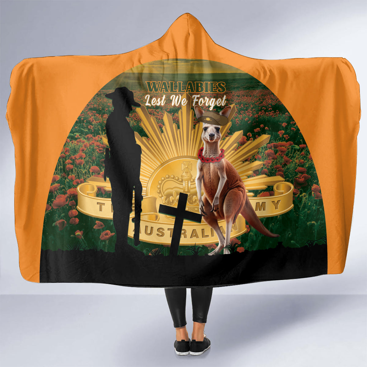 Australia Wallabies Rugby ANZAC Day Hooded Blanket 2024 Lest We Forget