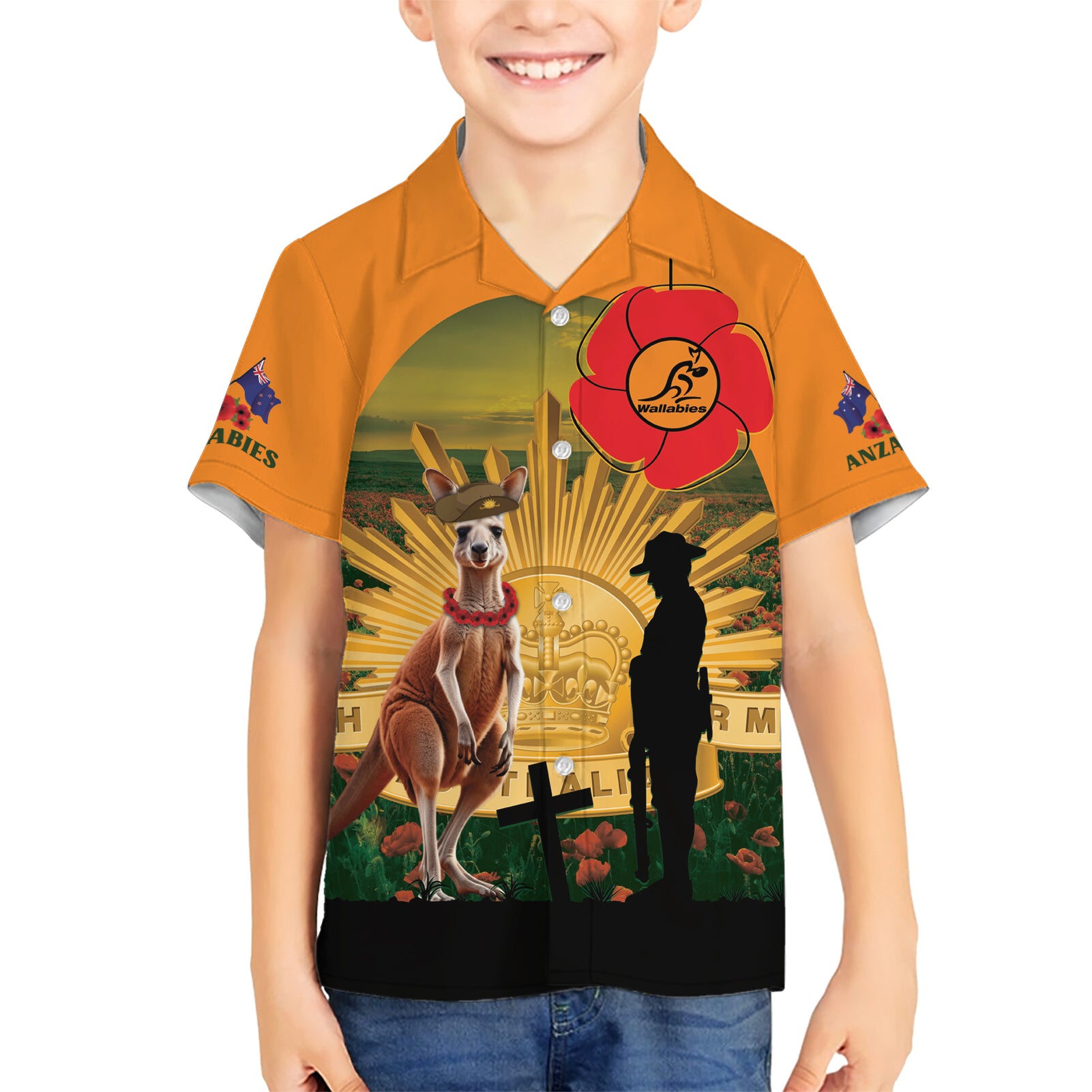 Australia Wallabies Rugby ANZAC Day Kid Hawaiian Shirt 2024 Lest We Forget