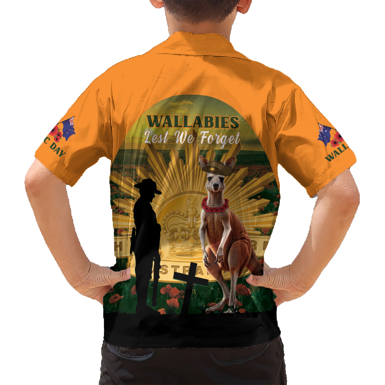 Australia Wallabies Rugby ANZAC Day Kid Hawaiian Shirt 2024 Lest We Forget