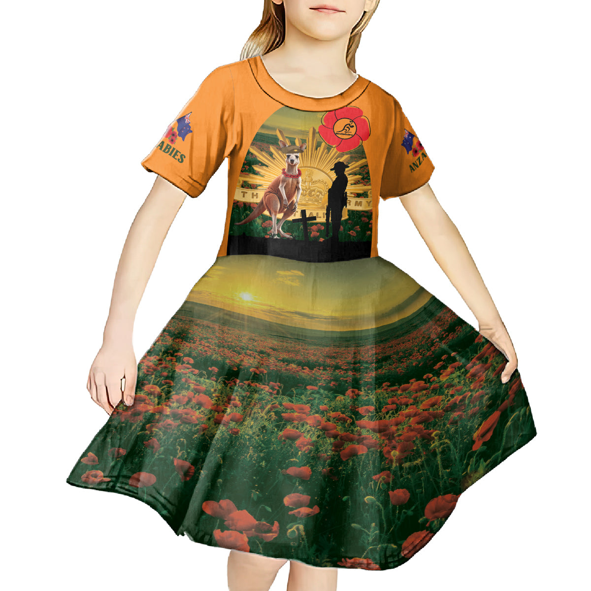 Australia Wallabies Rugby ANZAC Day Kid Short Sleeve Dress 2024 Lest We Forget - Vibe Hoodie Shop