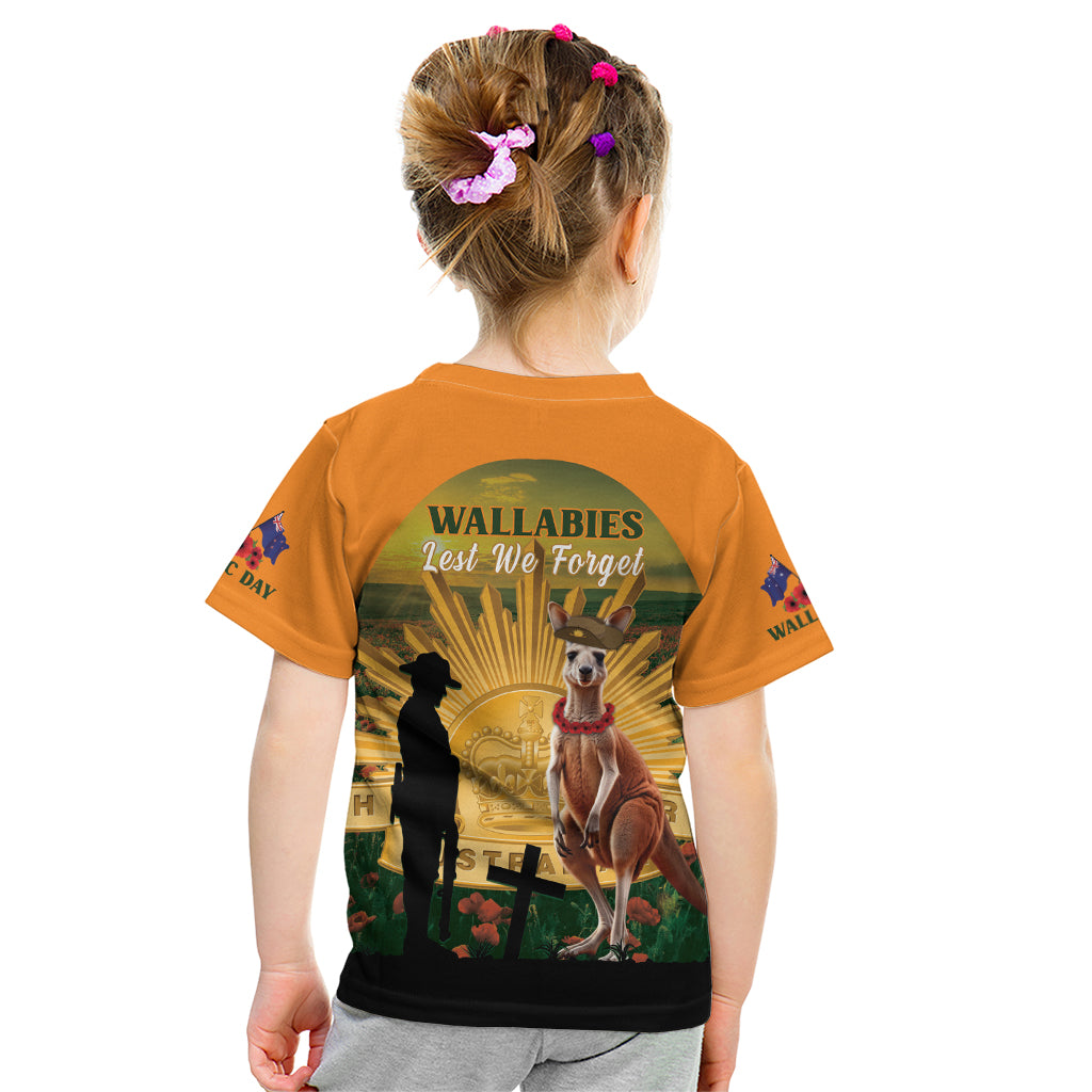 Australia Wallabies Rugby ANZAC Day Kid T Shirt 2024 Lest We Forget - Vibe Hoodie Shop