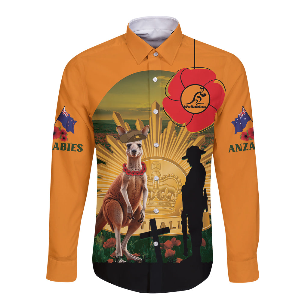 Australia Wallabies Rugby ANZAC Day Long Sleeve Button Shirt 2024 Lest We Forget - Vibe Hoodie Shop