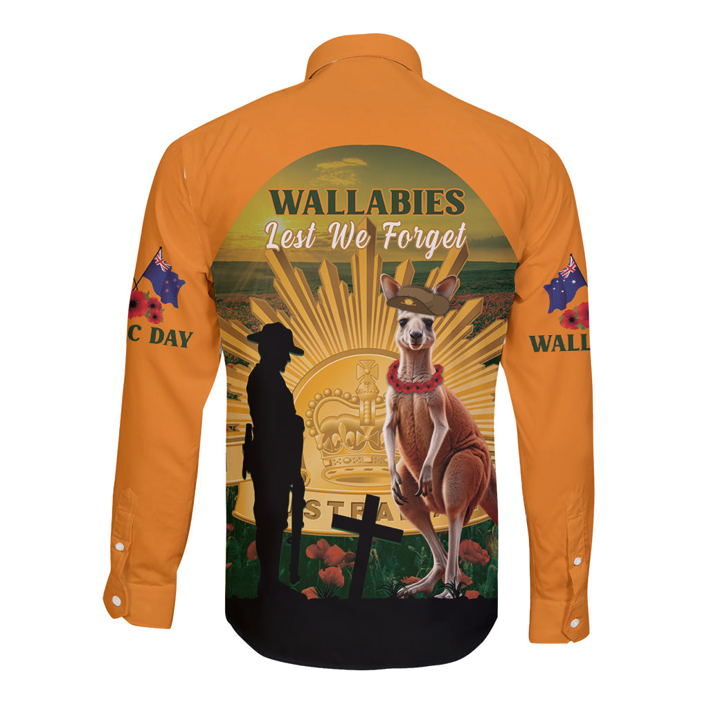 Australia Wallabies Rugby ANZAC Day Long Sleeve Button Shirt 2024 Lest We Forget - Vibe Hoodie Shop