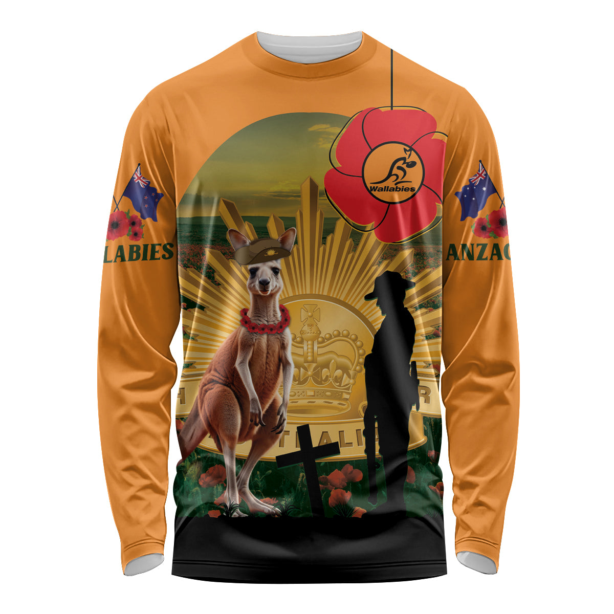 Australia Wallabies Rugby ANZAC Day Long Sleeve Shirt 2024 Lest We Forget - Vibe Hoodie Shop