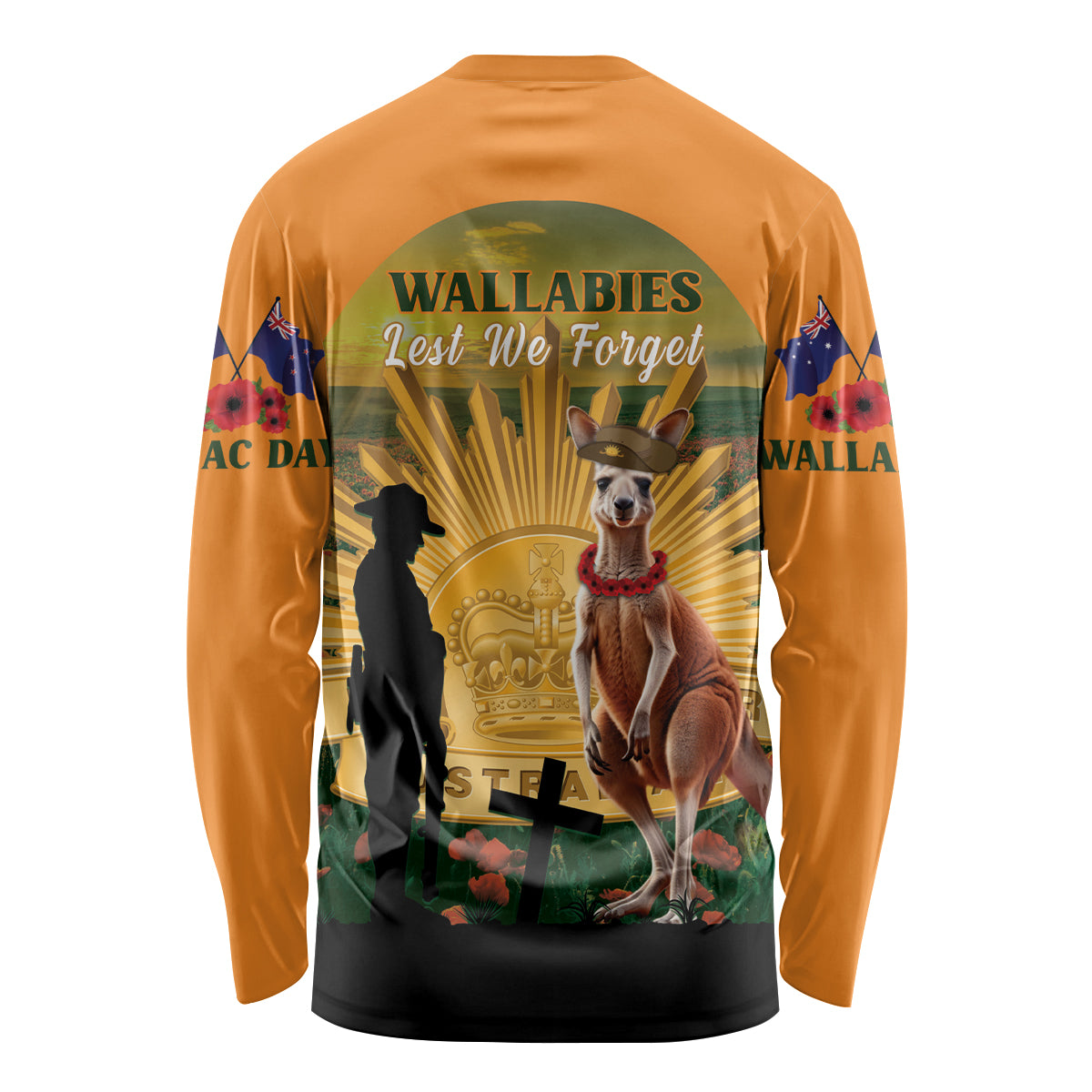 Australia Wallabies Rugby ANZAC Day Long Sleeve Shirt 2024 Lest We Forget - Vibe Hoodie Shop