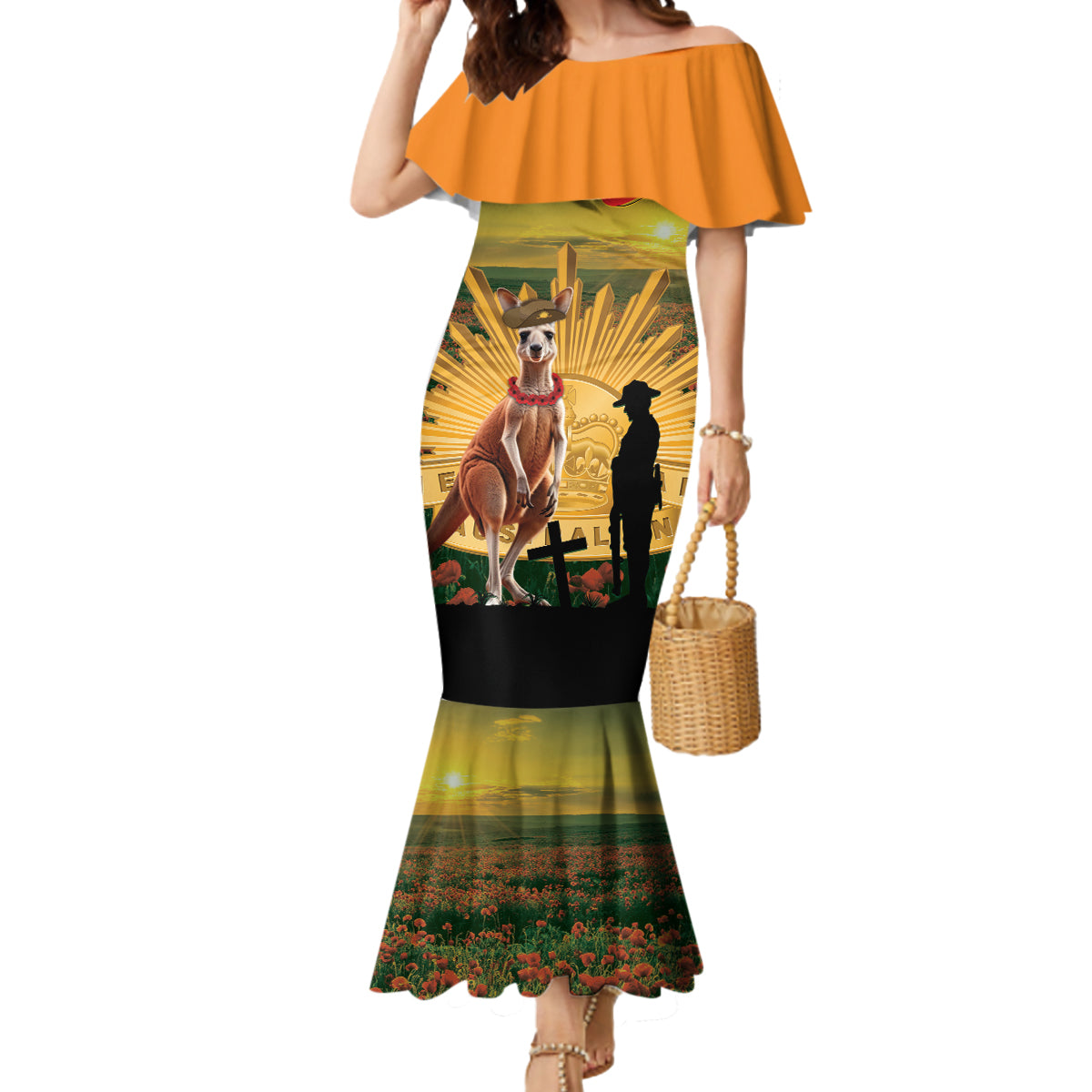 Australia Wallabies Rugby ANZAC Day Mermaid Dress 2024 Lest We Forget