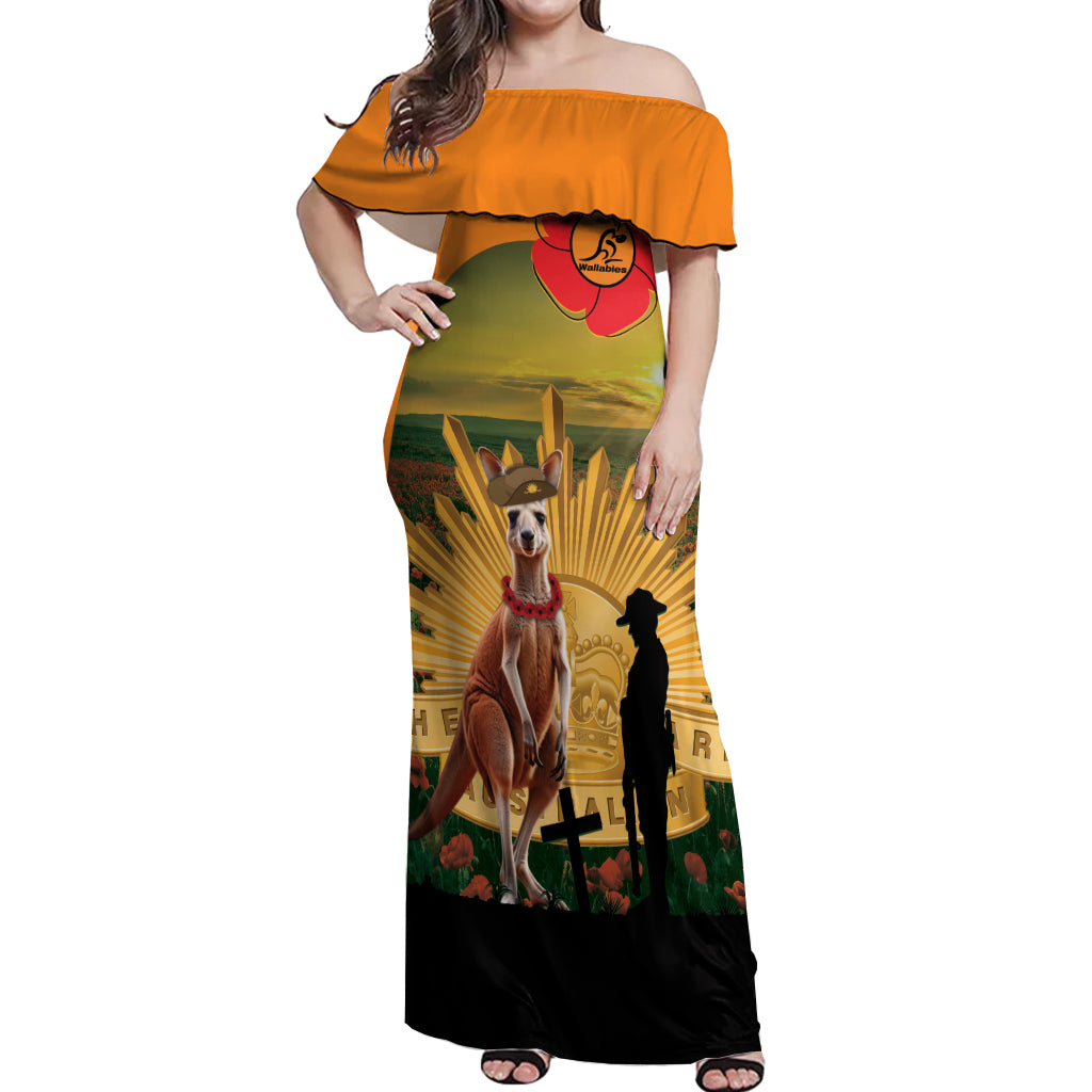 Australia Wallabies Rugby ANZAC Day Off Shoulder Maxi Dress 2024 Lest We Forget