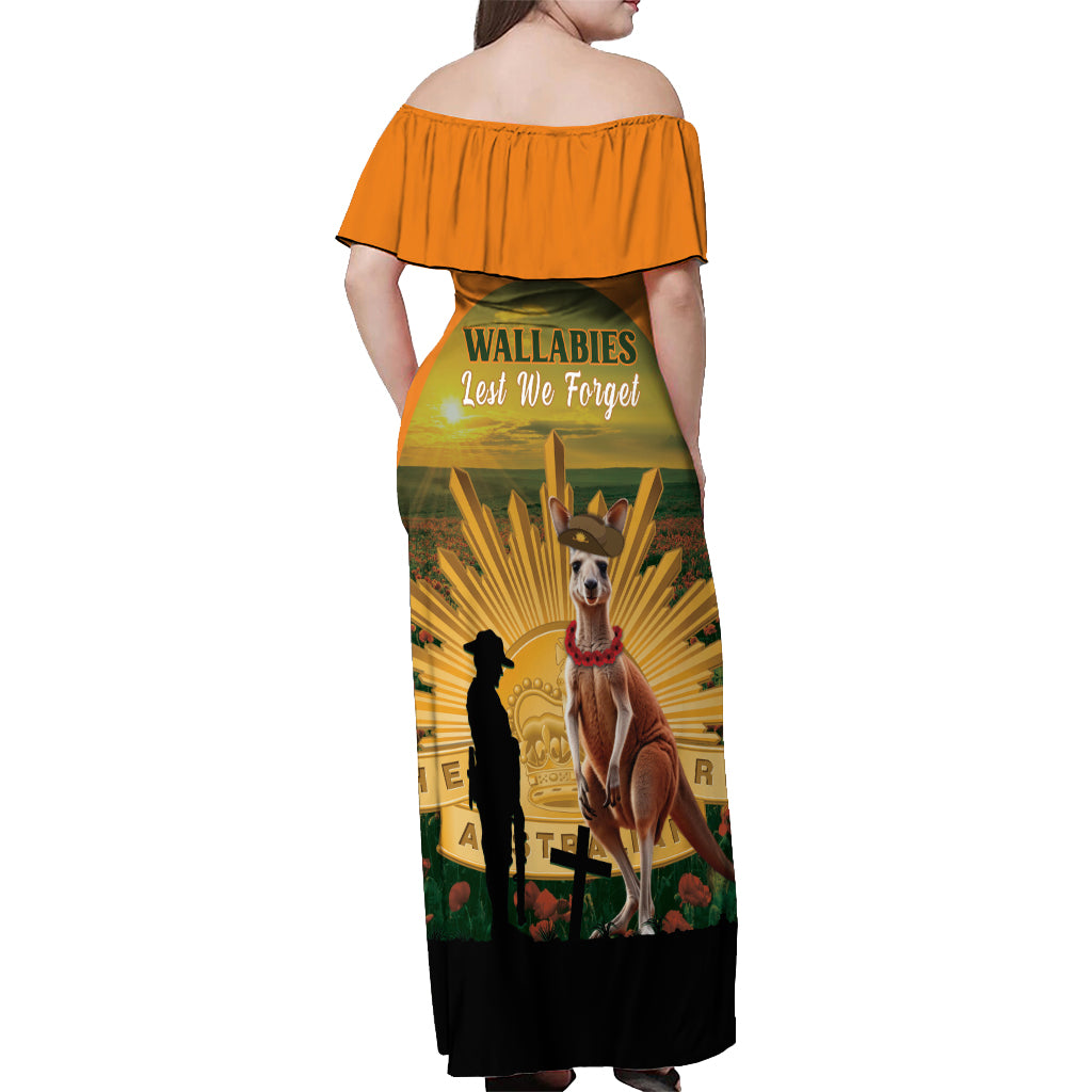 Australia Wallabies Rugby ANZAC Day Off Shoulder Maxi Dress 2024 Lest We Forget