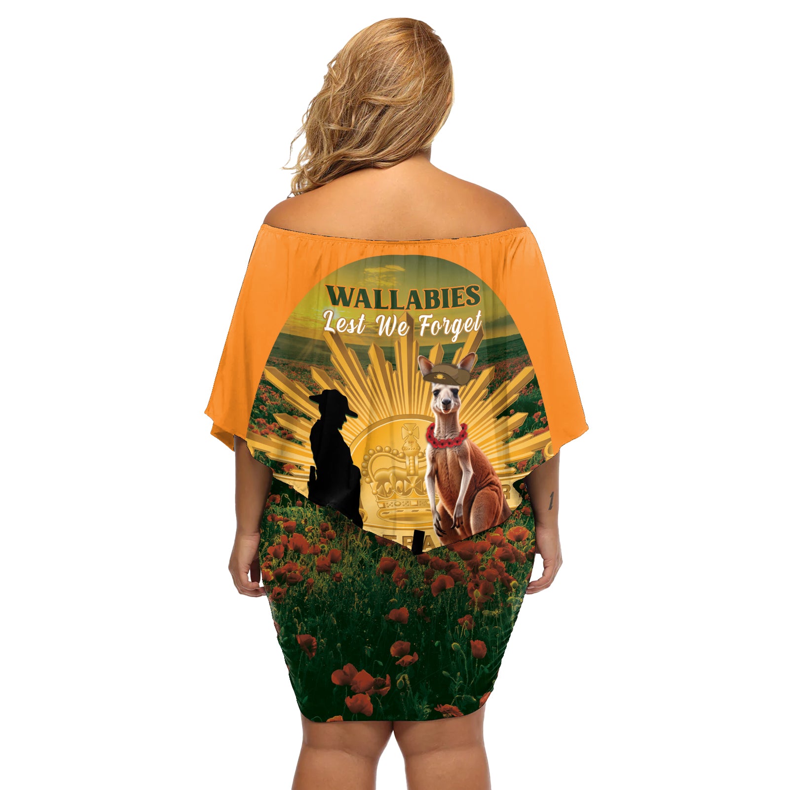 Australia Wallabies Rugby ANZAC Day Off Shoulder Short Dress 2024 Lest We Forget