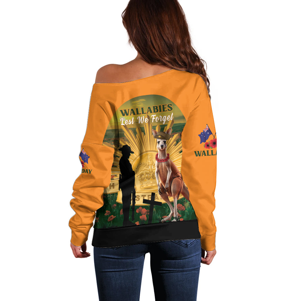 Australia Wallabies Rugby ANZAC Day Off Shoulder Sweater 2024 Lest We Forget - Vibe Hoodie Shop