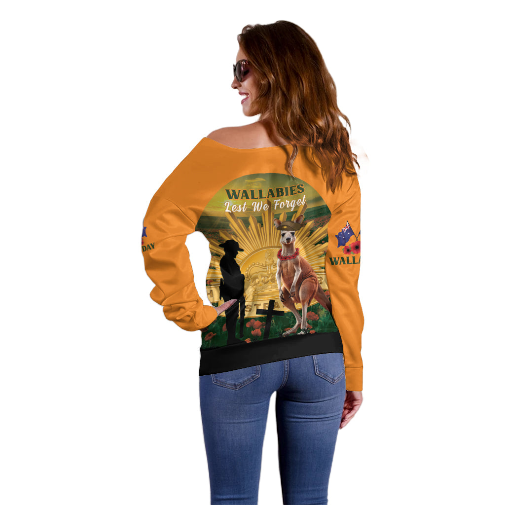 Australia Wallabies Rugby ANZAC Day Off Shoulder Sweater 2024 Lest We Forget - Vibe Hoodie Shop