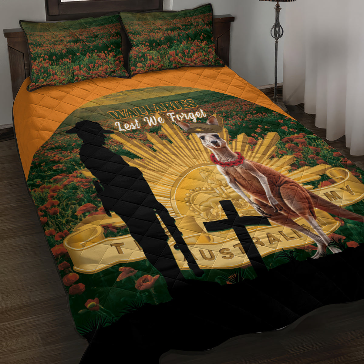 Australia Wallabies Rugby ANZAC Day Quilt Bed Set 2024 Lest We Forget - Vibe Hoodie Shop