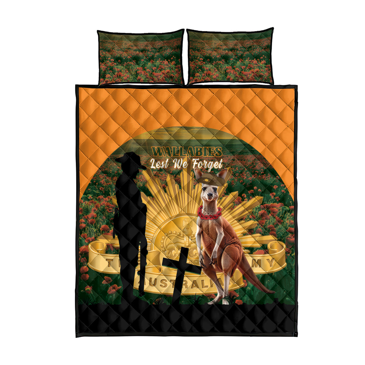 Australia Wallabies Rugby ANZAC Day Quilt Bed Set 2024 Lest We Forget - Vibe Hoodie Shop