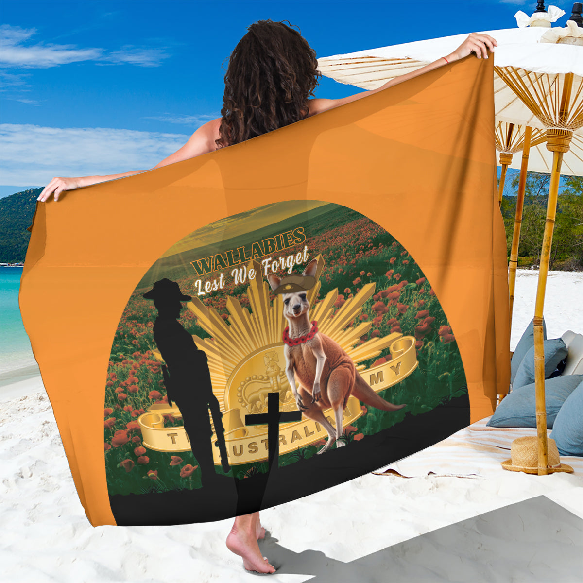 Australia Wallabies Rugby ANZAC Day Sarong 2024 Lest We Forget - Vibe Hoodie Shop