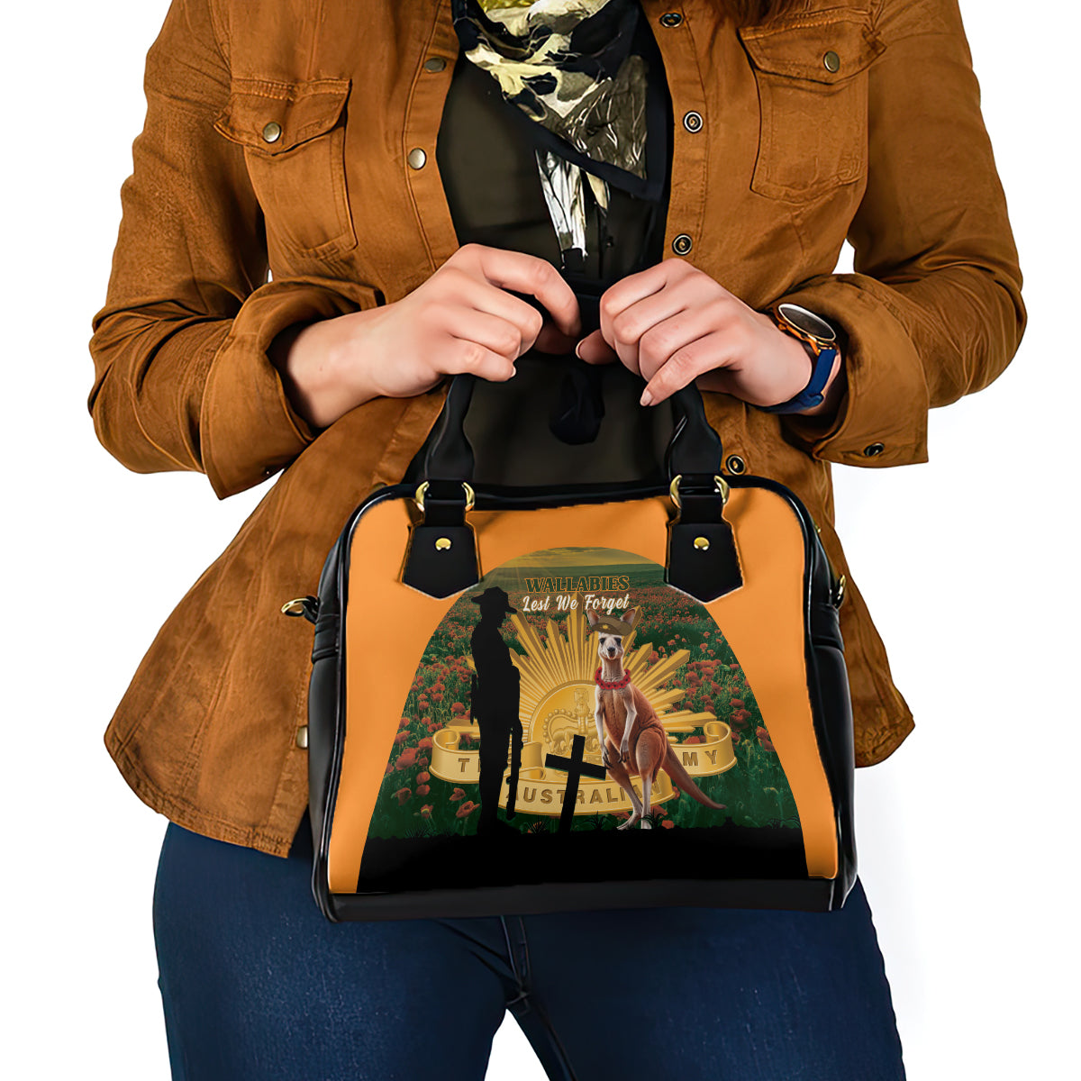 Australia Wallabies Rugby ANZAC Day Shoulder Handbag 2024 Lest We Forget - Vibe Hoodie Shop