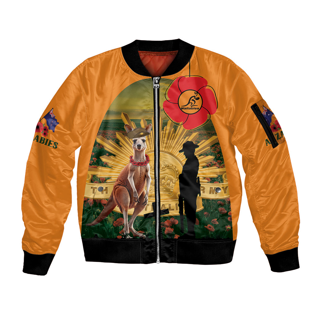 Australia Wallabies Rugby ANZAC Day Sleeve Zip Bomber Jacket 2024 Lest We Forget
