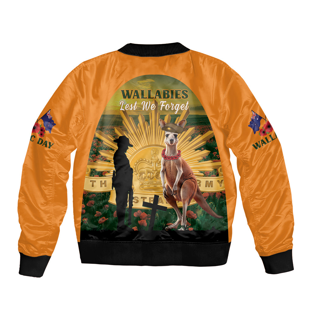 Australia Wallabies Rugby ANZAC Day Sleeve Zip Bomber Jacket 2024 Lest We Forget