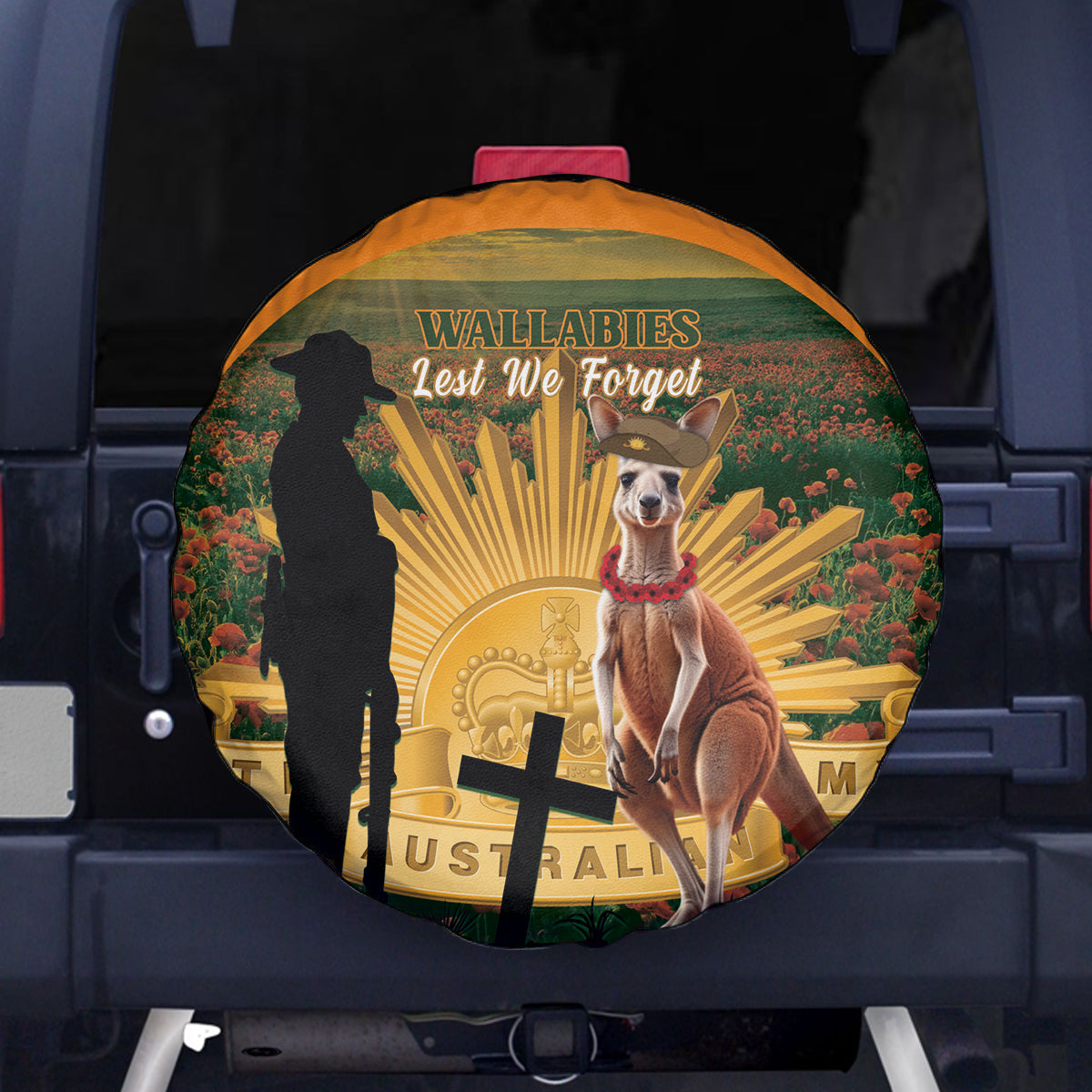 Australia Wallabies Rugby ANZAC Day Spare Tire Cover 2024 Lest We Forget - Vibe Hoodie Shop