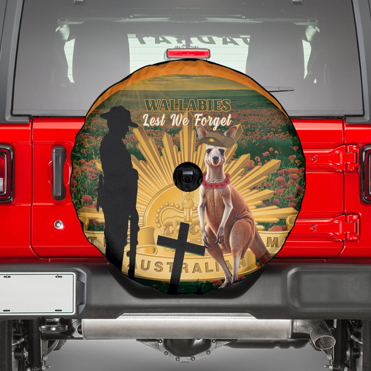 Australia Wallabies Rugby ANZAC Day Spare Tire Cover 2024 Lest We Forget - Vibe Hoodie Shop