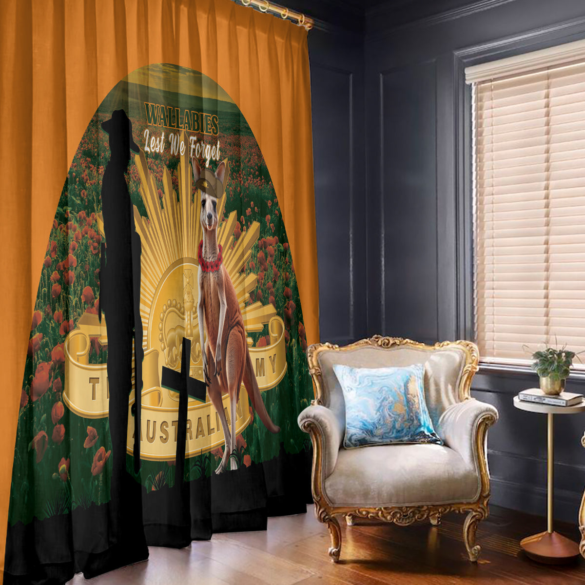 Australia Wallabies Rugby ANZAC Day Window Curtain 2024 Lest We Forget