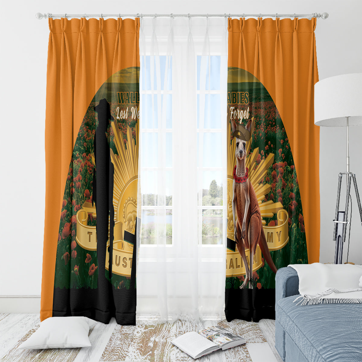 Australia Wallabies Rugby ANZAC Day Window Curtain 2024 Lest We Forget