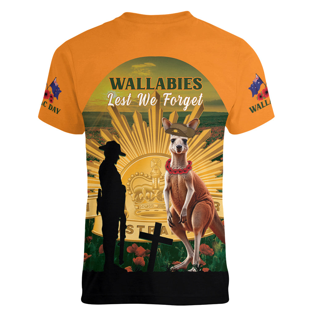 Australia Wallabies Rugby ANZAC Day Women V Neck T Shirt 2024 Lest We Forget - Vibe Hoodie Shop