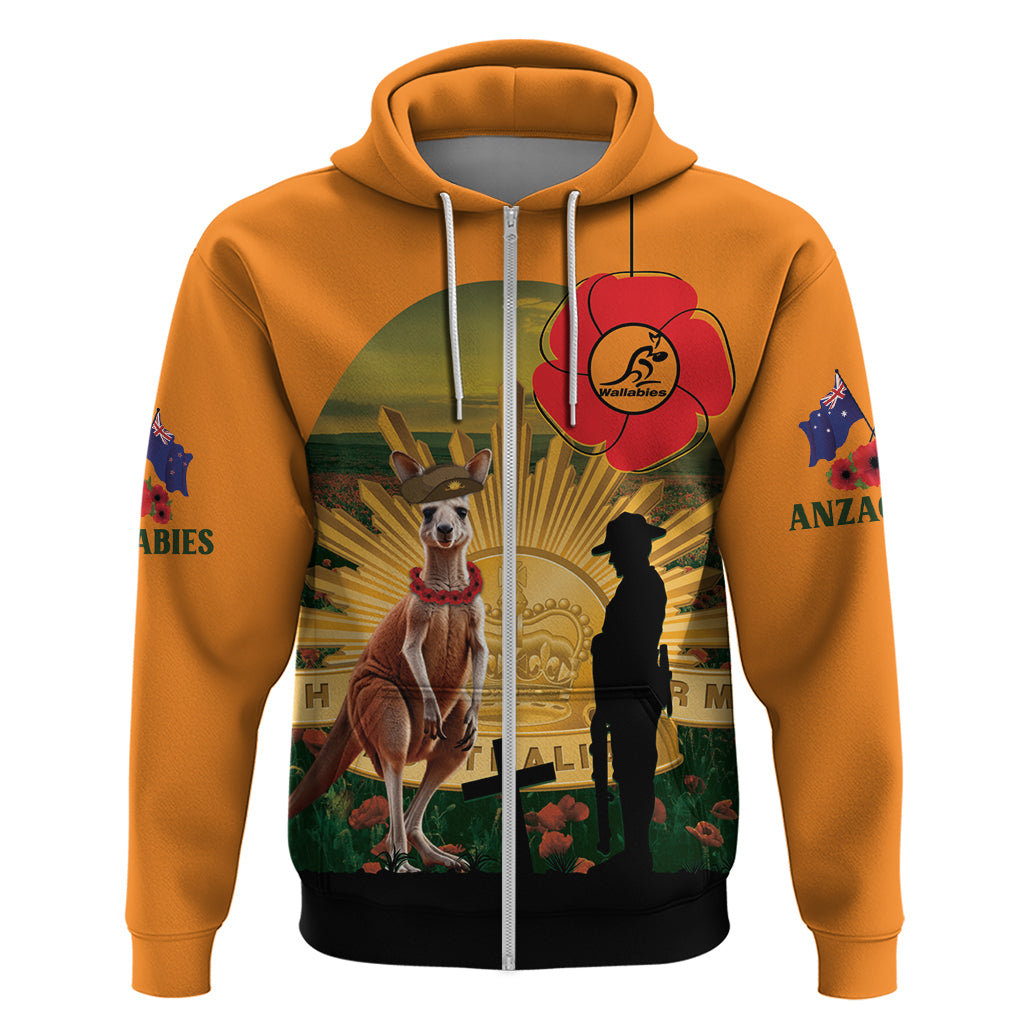 Australia Wallabies Rugby ANZAC Day Zip Hoodie 2024 Lest We Forget - Vibe Hoodie Shop