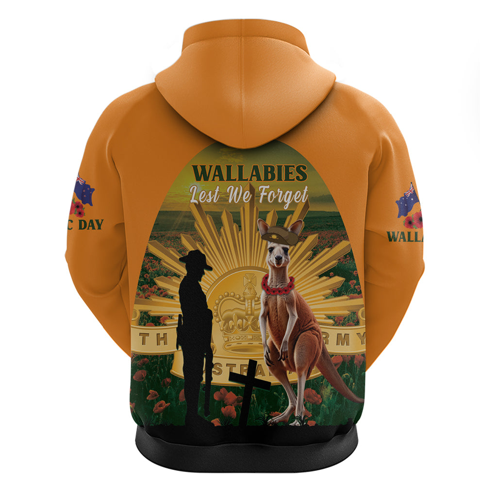 Australia Wallabies Rugby ANZAC Day Zip Hoodie 2024 Lest We Forget - Vibe Hoodie Shop