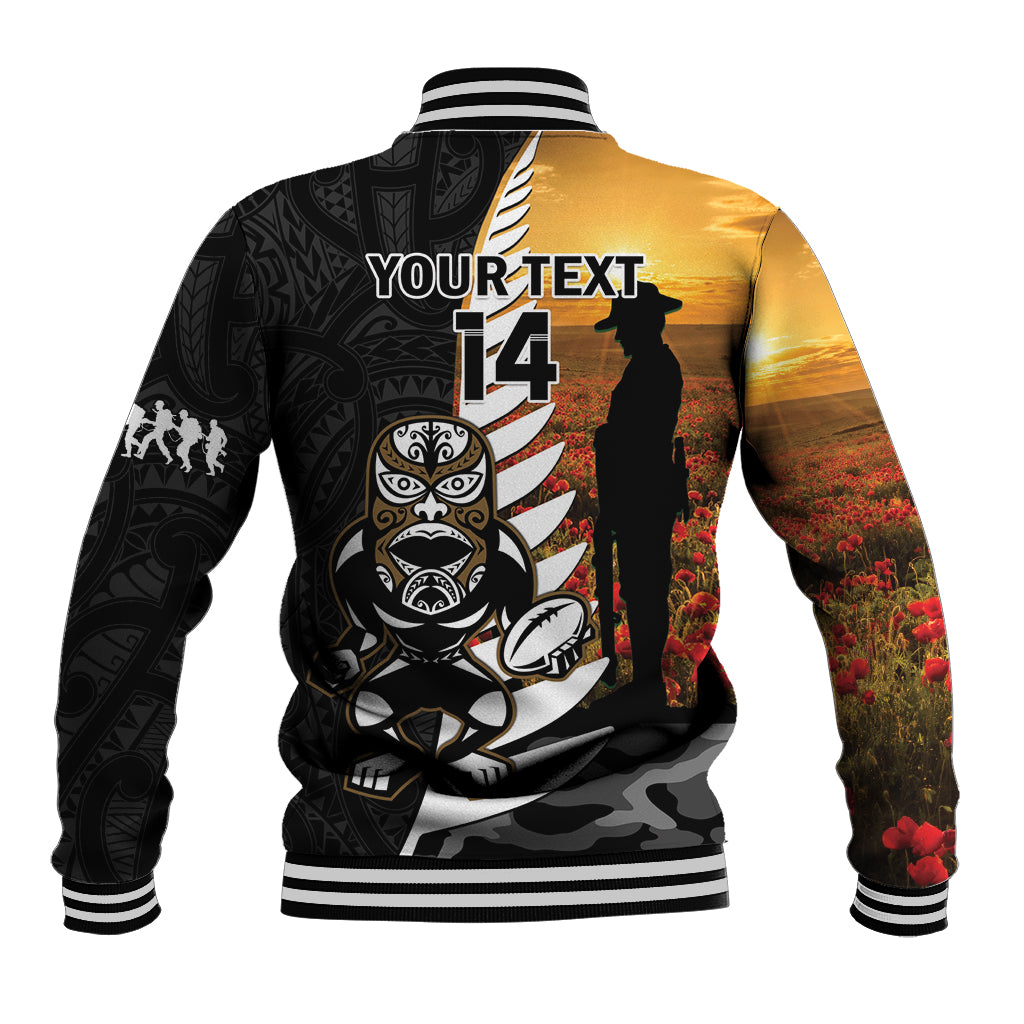 Custom New Zealand Silver Fern Rugby ANZAC Day Baseball Jacket 2024 All Black Tiki Mascot - Vibe Hoodie Shop