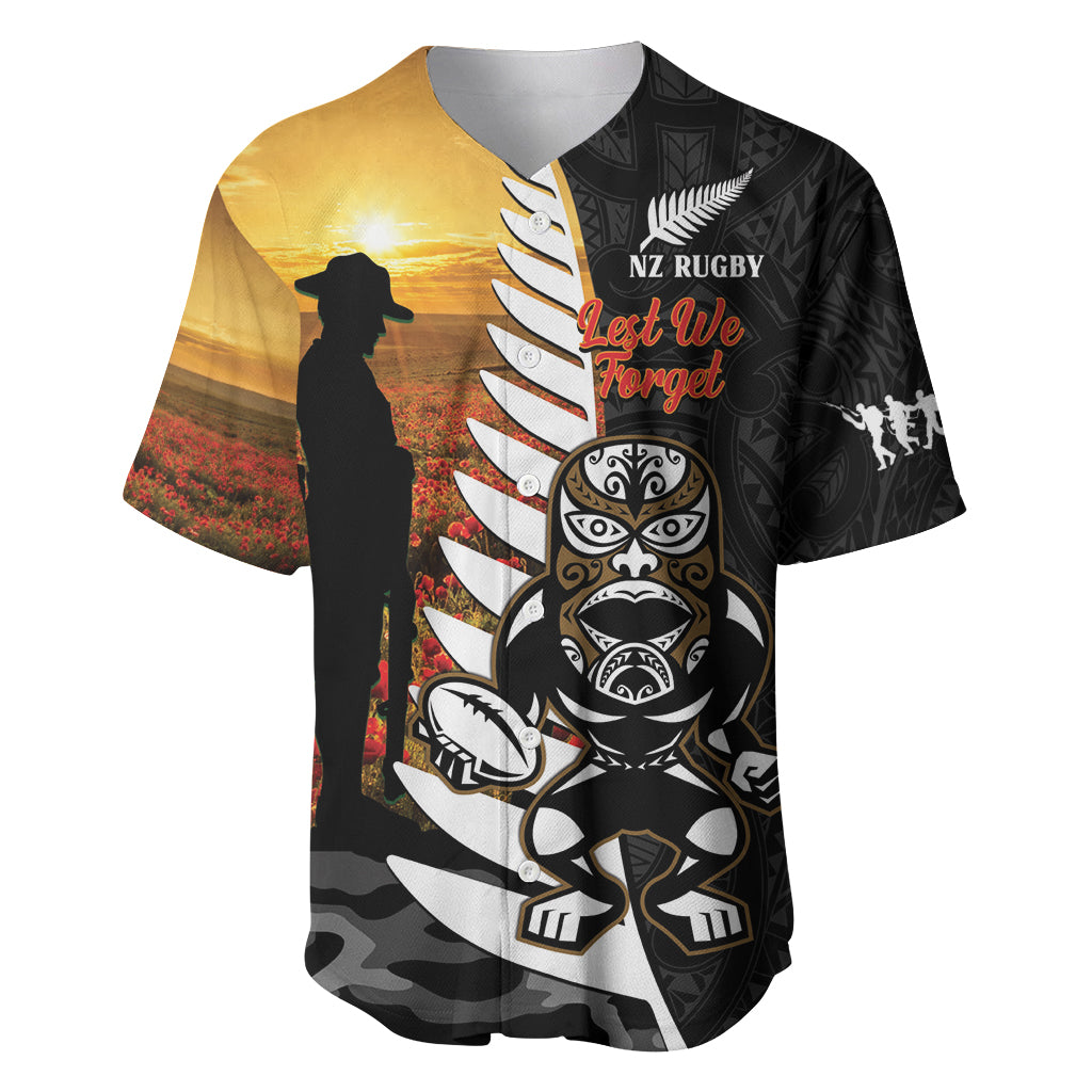 Custom New Zealand Silver Fern Rugby ANZAC Day Baseball Jersey 2024 All Black Tiki Mascot - Vibe Hoodie Shop