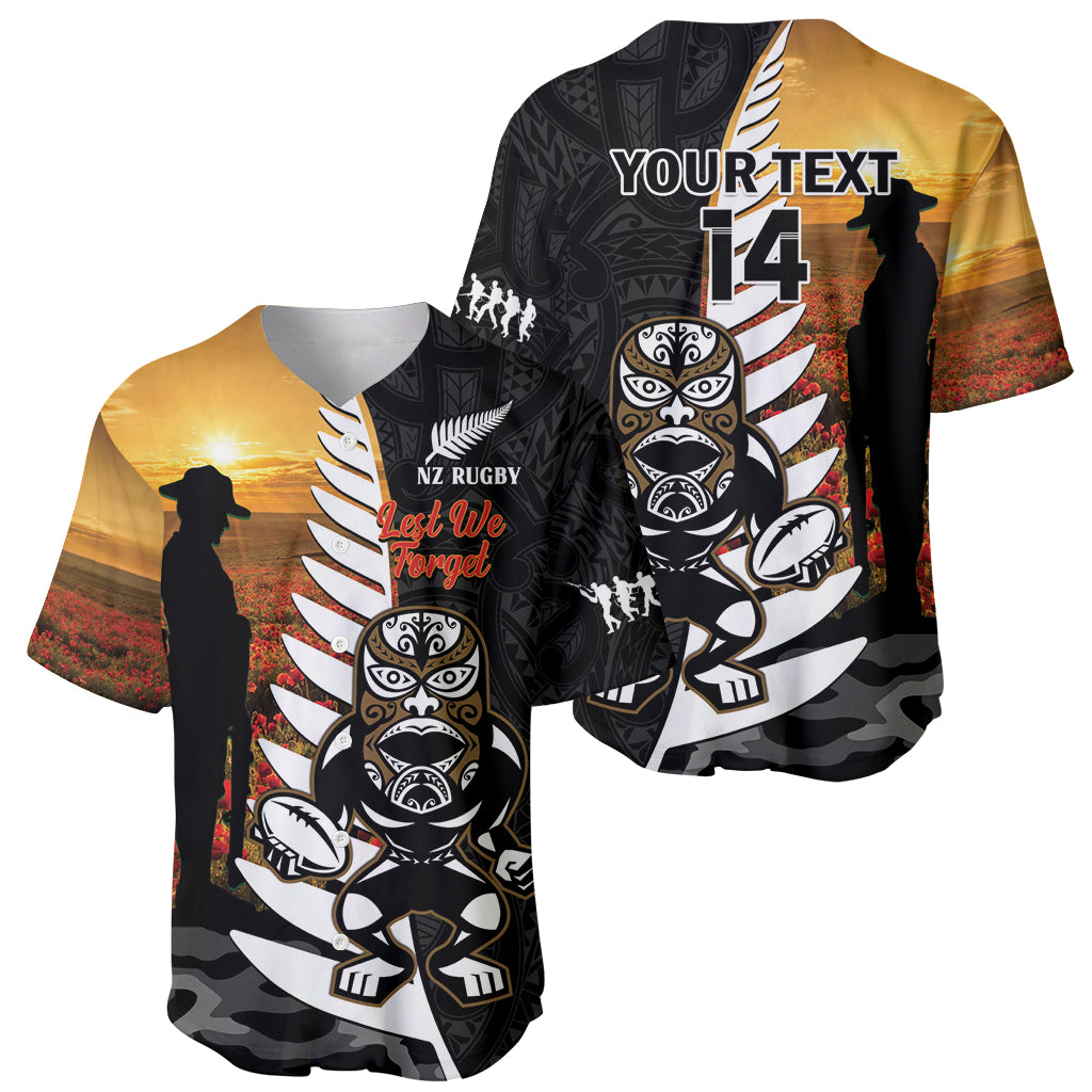 Custom New Zealand Silver Fern Rugby ANZAC Day Baseball Jersey 2024 All Black Tiki Mascot - Vibe Hoodie Shop