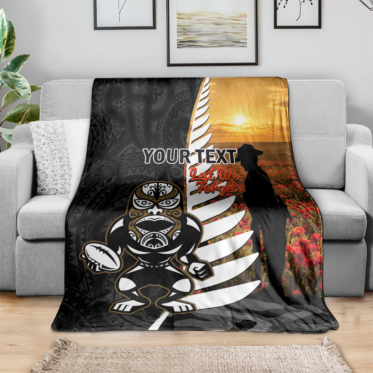 Custom New Zealand Silver Fern Rugby ANZAC Day Blanket 2024 All Black Tiki Mascot - Vibe Hoodie Shop