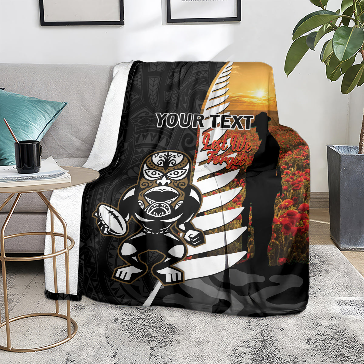 Custom New Zealand Silver Fern Rugby ANZAC Day Blanket 2024 All Black Tiki Mascot - Vibe Hoodie Shop