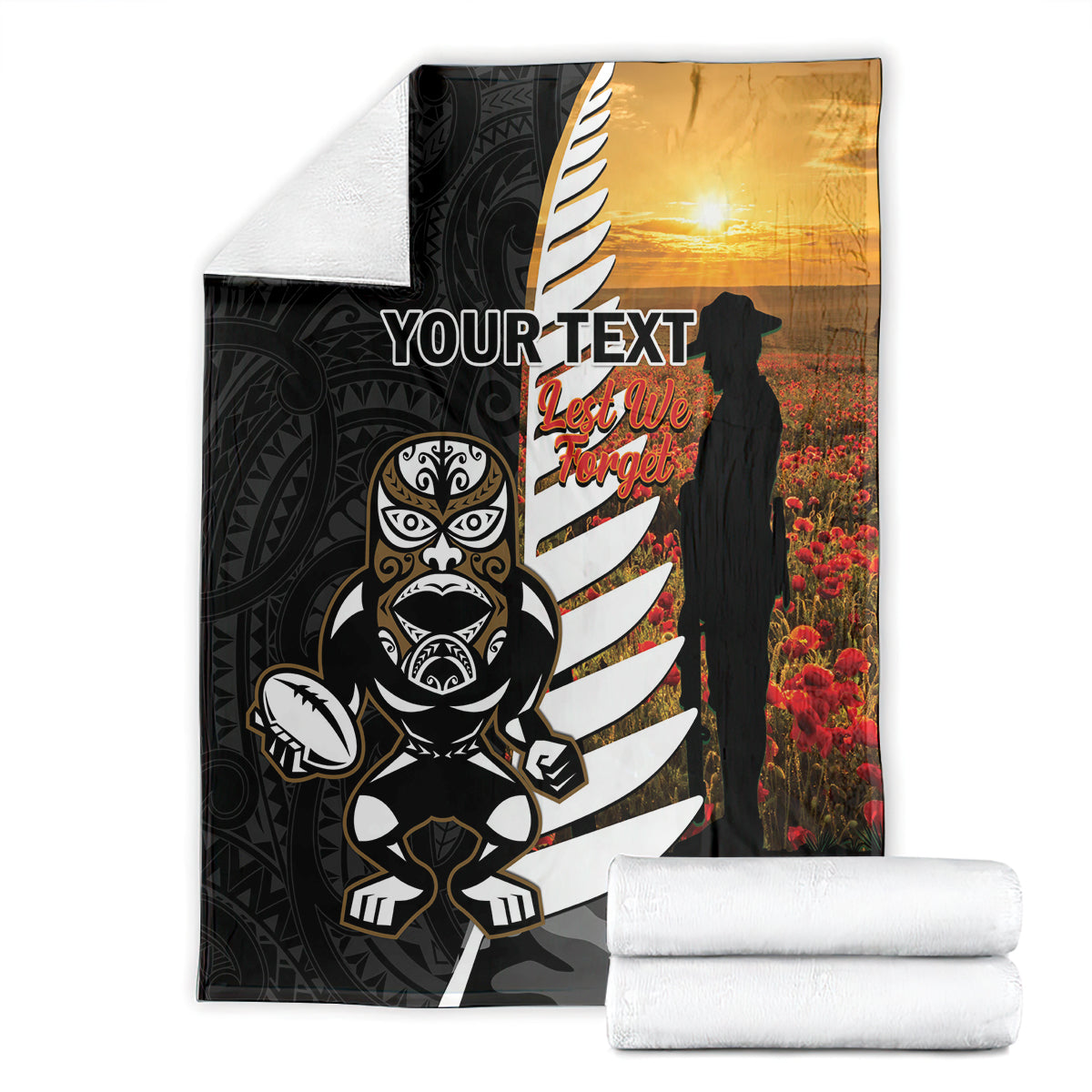 Custom New Zealand Silver Fern Rugby ANZAC Day Blanket 2024 All Black Tiki Mascot - Vibe Hoodie Shop