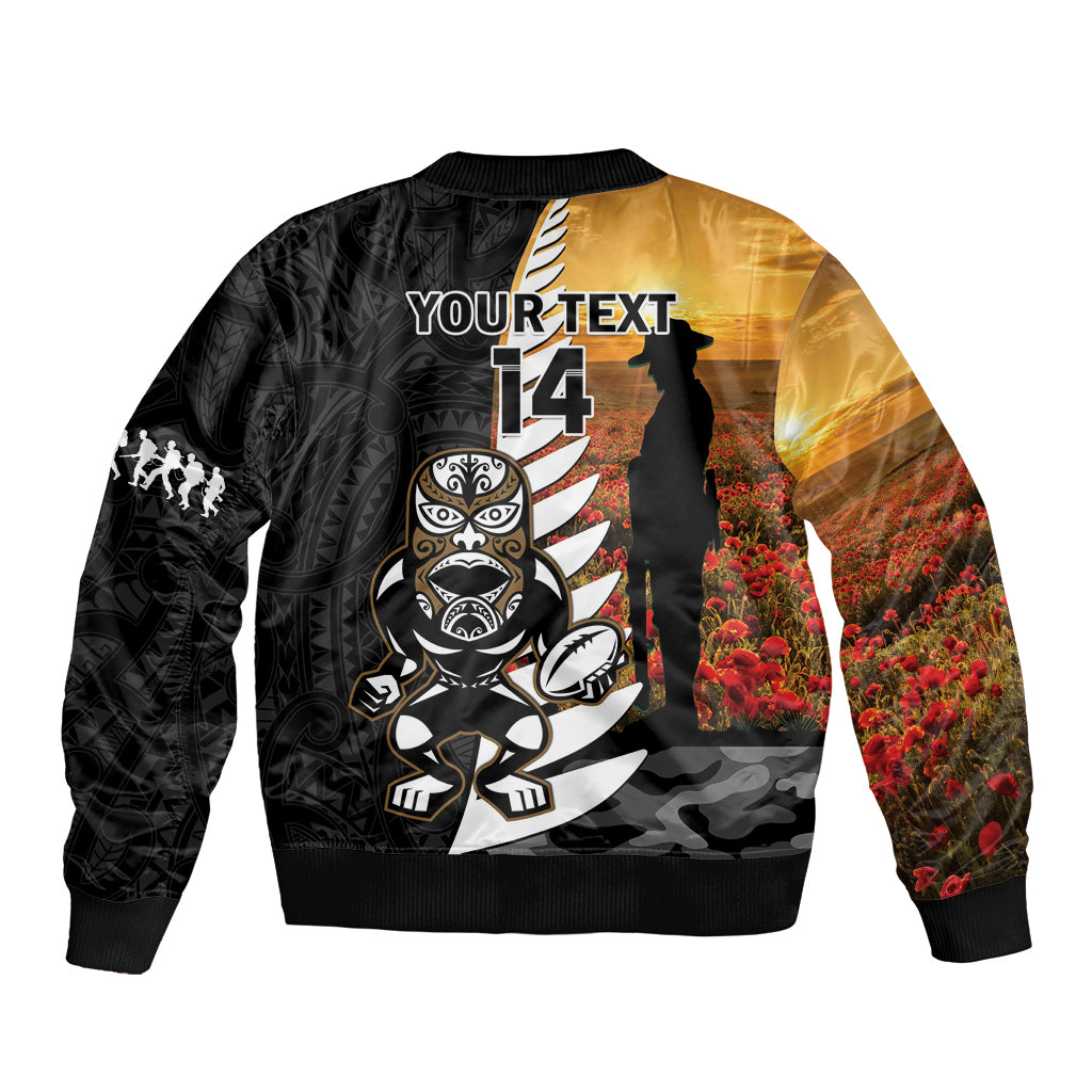 Custom New Zealand Silver Fern Rugby ANZAC Day Bomber Jacket 2024 All Black Tiki Mascot - Vibe Hoodie Shop