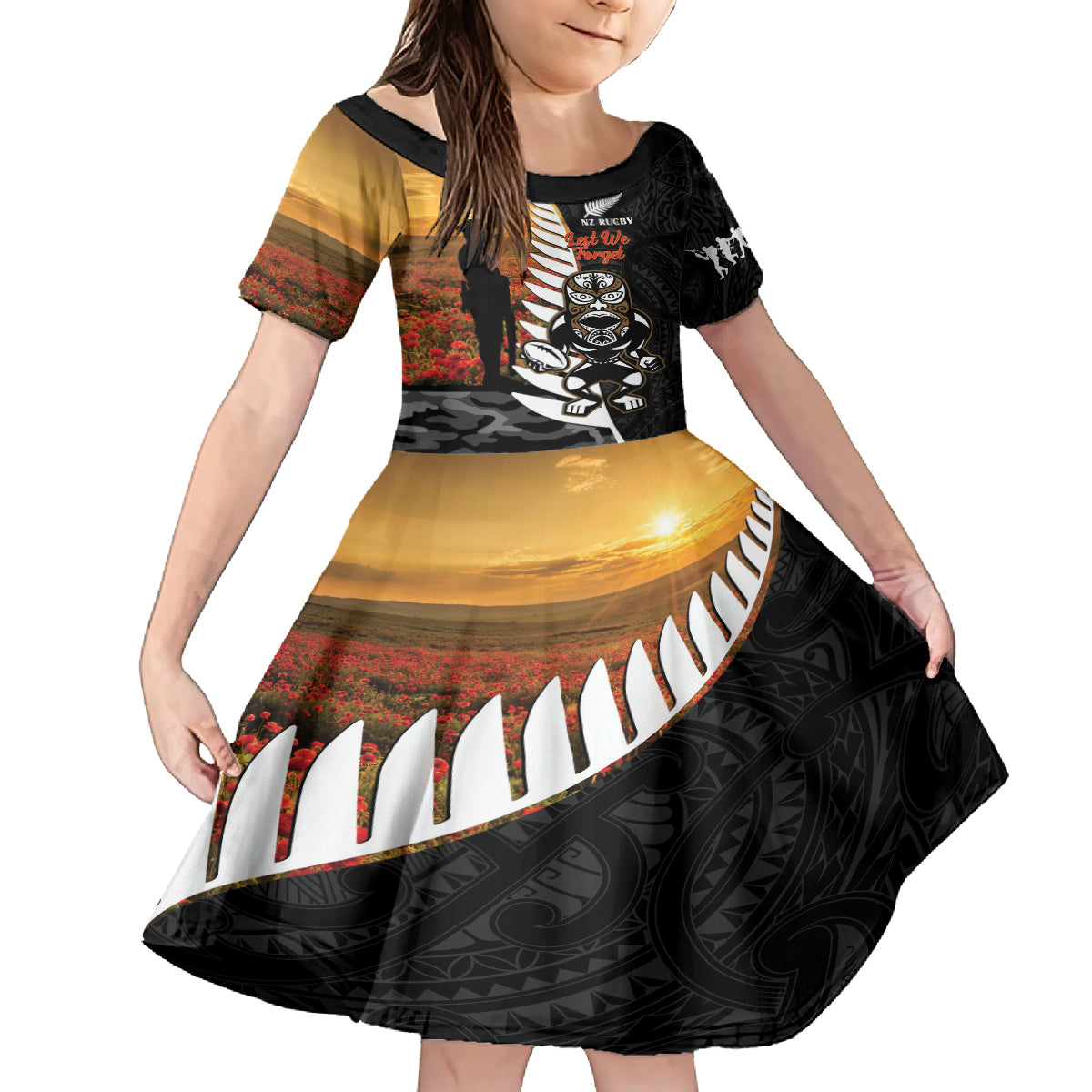 Custom New Zealand Silver Fern Rugby ANZAC Day Family Matching Long Sleeve Bodycon Dress and Hawaiian Shirt 2024 All Black Tiki Mascot