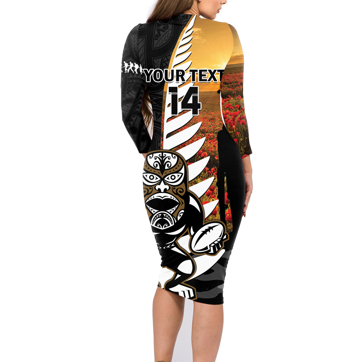 Custom New Zealand Silver Fern Rugby ANZAC Day Family Matching Long Sleeve Bodycon Dress and Hawaiian Shirt 2024 All Black Tiki Mascot