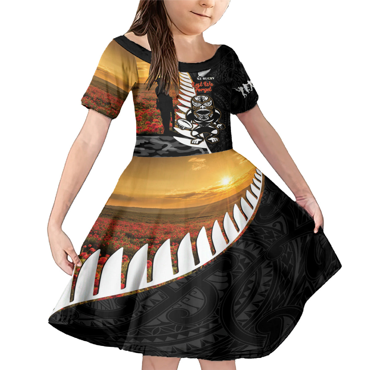 Custom New Zealand Silver Fern Rugby ANZAC Day Family Matching Mermaid Dress and Hawaiian Shirt 2024 All Black Tiki Mascot