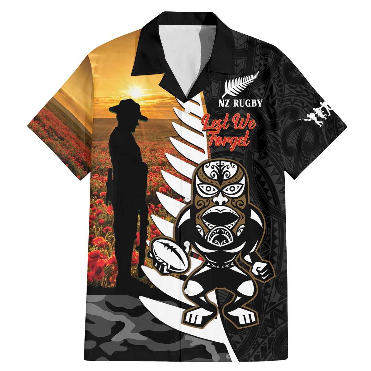 Custom New Zealand Silver Fern Rugby ANZAC Day Family Matching Mermaid Dress and Hawaiian Shirt 2024 All Black Tiki Mascot