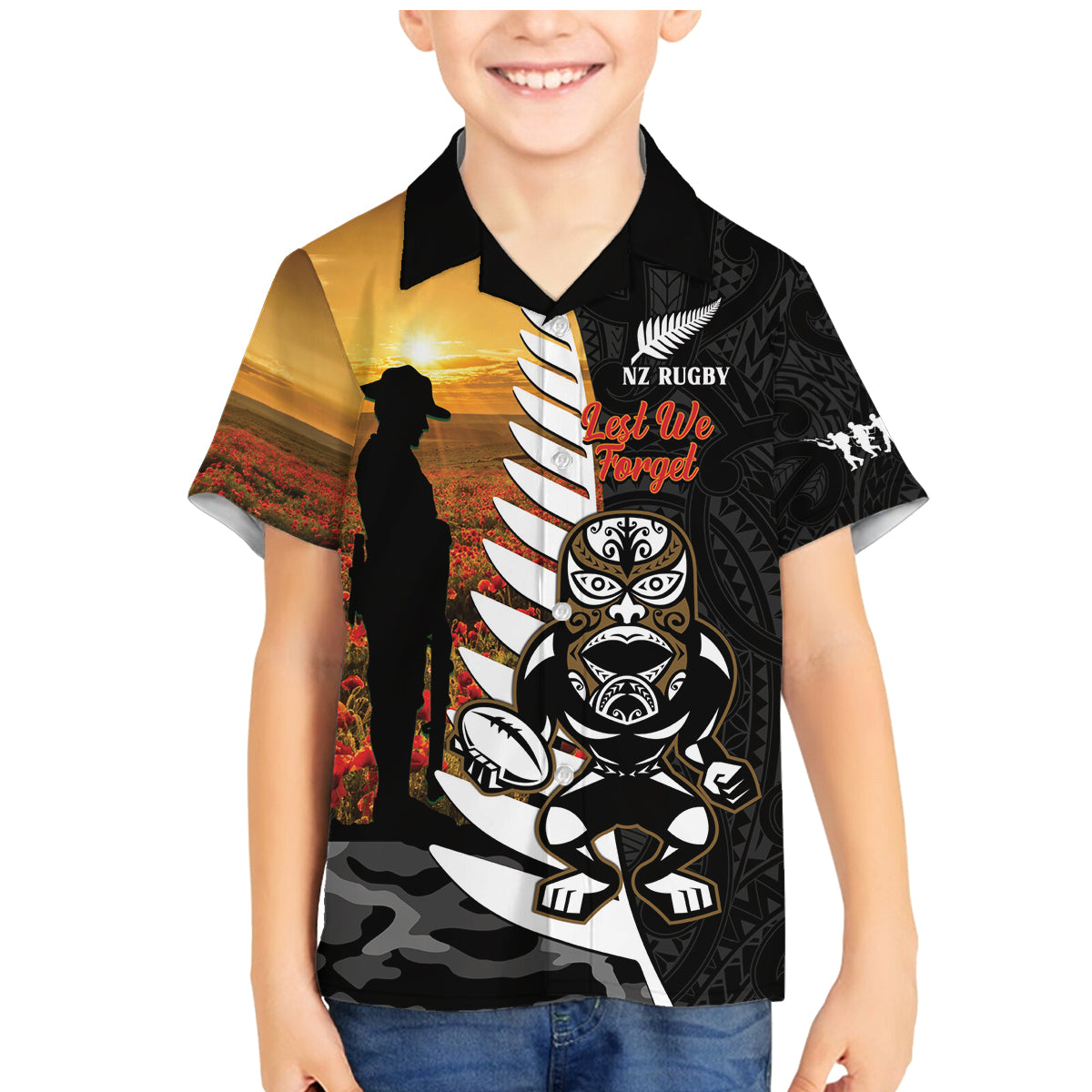 Custom New Zealand Silver Fern Rugby ANZAC Day Family Matching Mermaid Dress and Hawaiian Shirt 2024 All Black Tiki Mascot