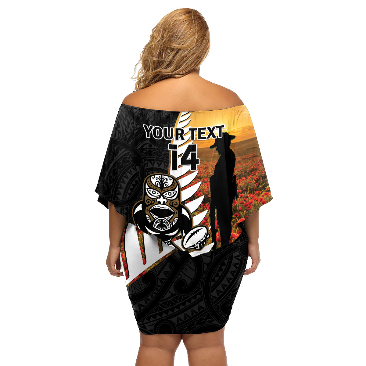 Custom New Zealand Silver Fern Rugby ANZAC Day Family Matching Off Shoulder Short Dress and Hawaiian Shirt 2024 All Black Tiki Mascot