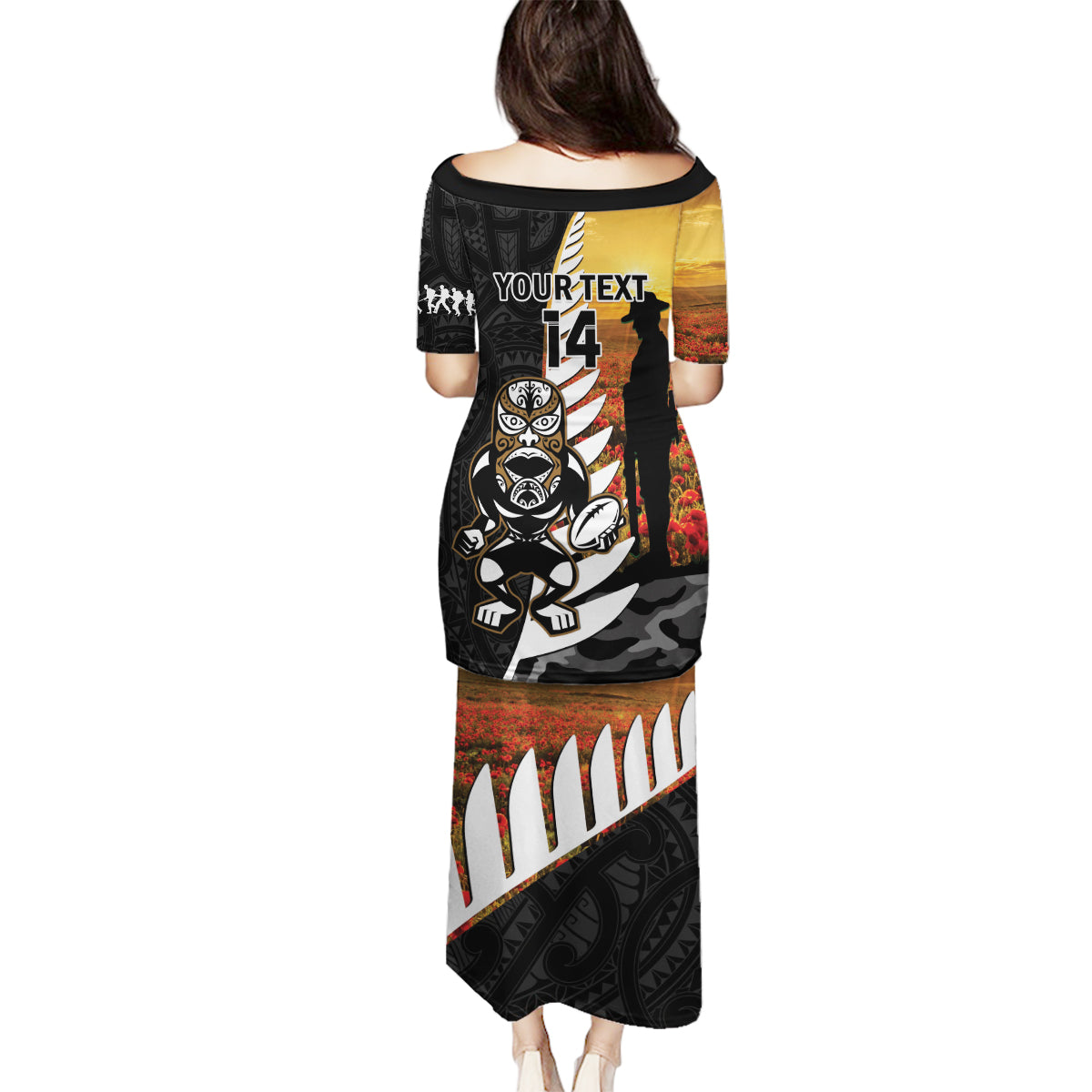 Custom New Zealand Silver Fern Rugby ANZAC Day Family Matching Puletasi and Hawaiian Shirt 2024 All Black Tiki Mascot