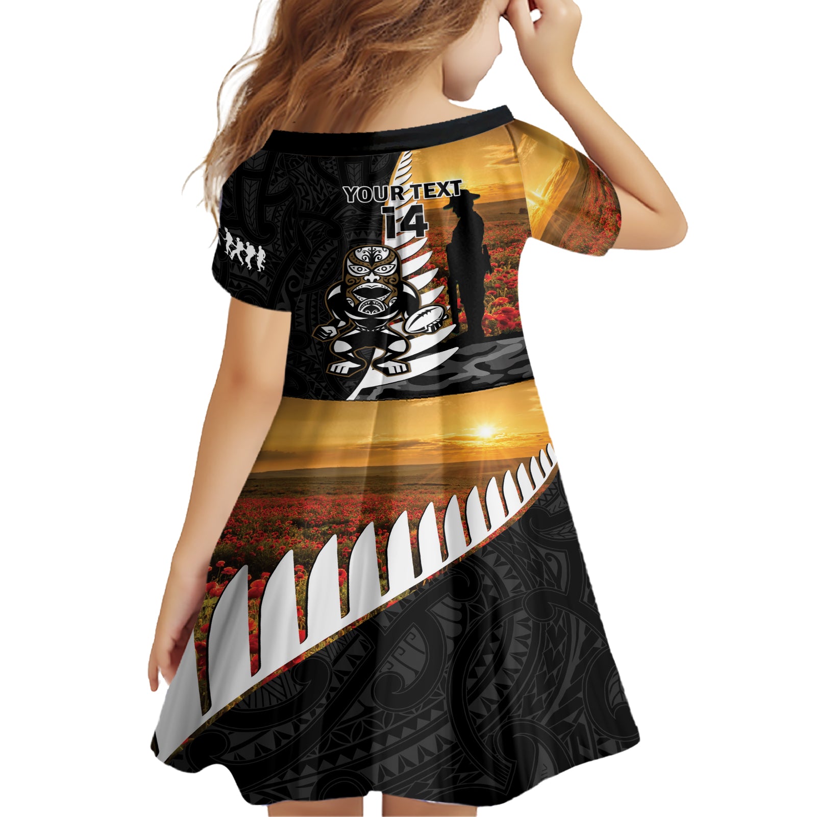 Custom New Zealand Silver Fern Rugby ANZAC Day Family Matching Short Sleeve Bodycon Dress and Hawaiian Shirt 2024 All Black Tiki Mascot