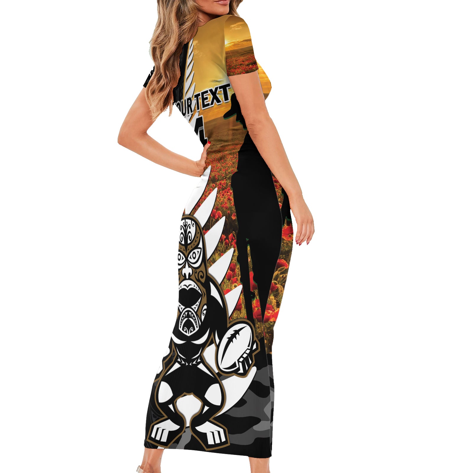 Custom New Zealand Silver Fern Rugby ANZAC Day Family Matching Short Sleeve Bodycon Dress and Hawaiian Shirt 2024 All Black Tiki Mascot