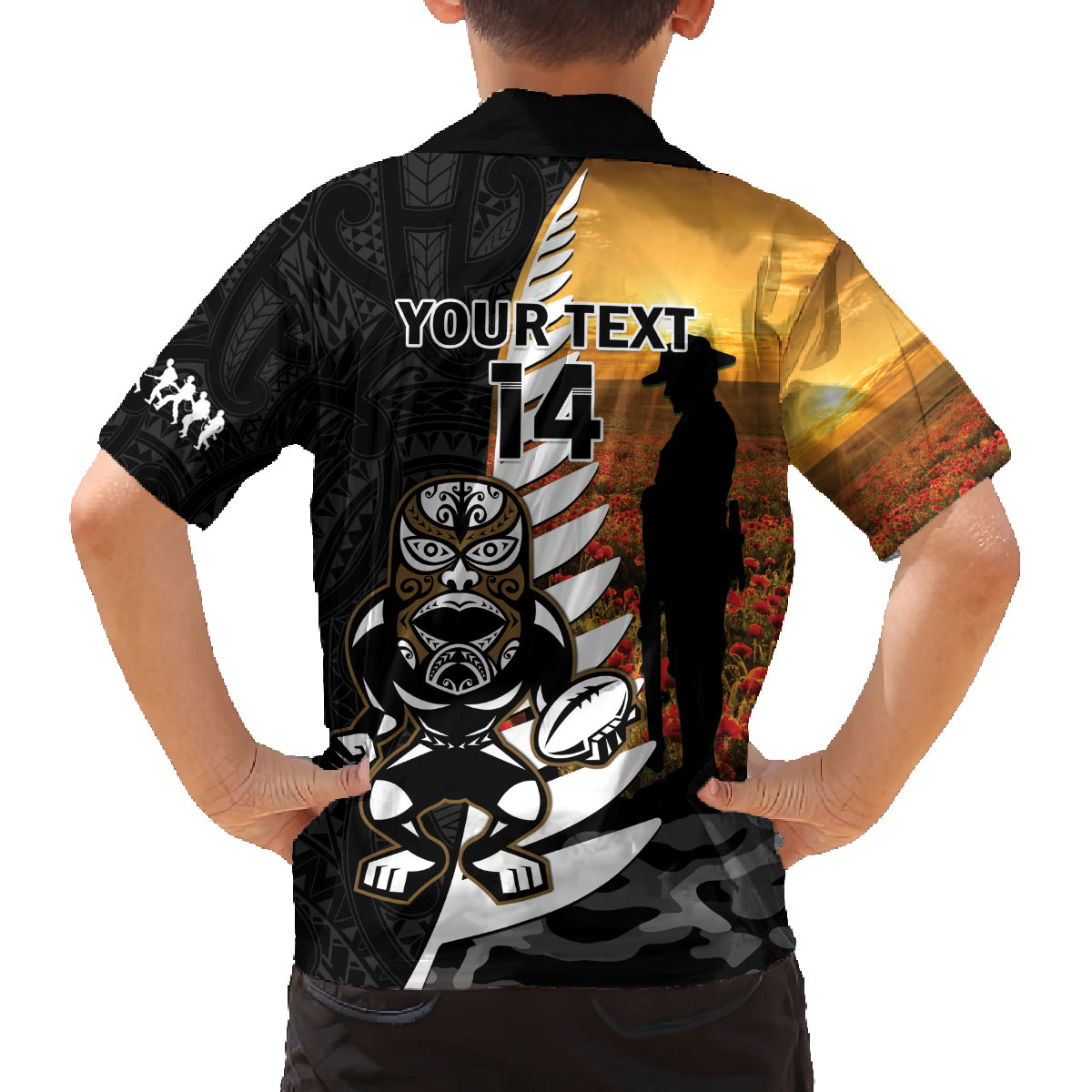 Custom New Zealand Silver Fern Rugby ANZAC Day Family Matching Tank Maxi Dress and Hawaiian Shirt 2024 All Black Tiki Mascot