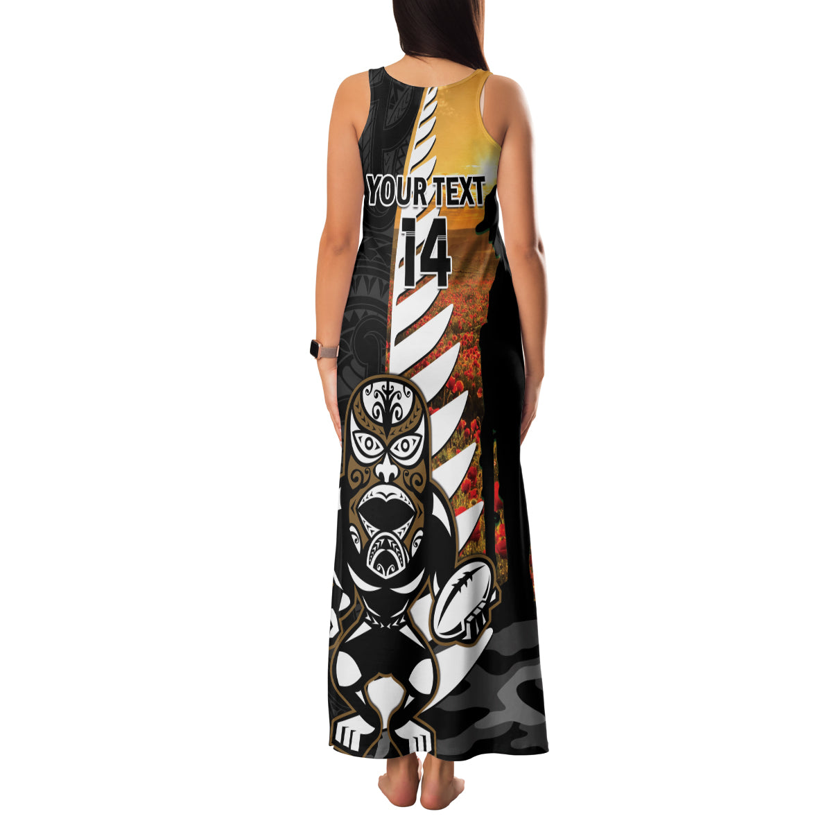 Custom New Zealand Silver Fern Rugby ANZAC Day Family Matching Tank Maxi Dress and Hawaiian Shirt 2024 All Black Tiki Mascot