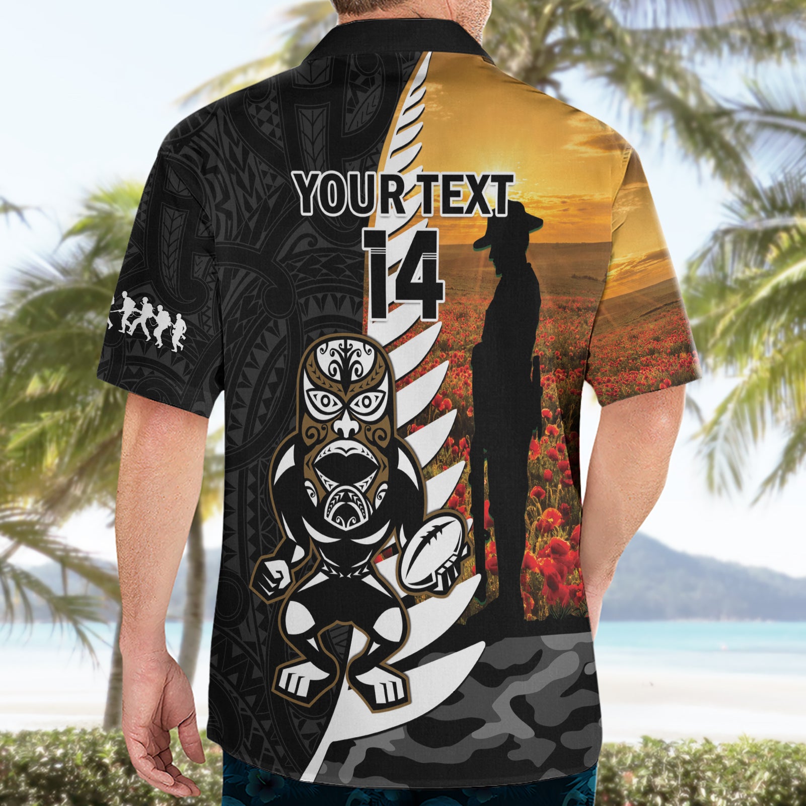 Custom New Zealand Silver Fern Rugby ANZAC Day Hawaiian Shirt 2024 All Black Tiki Mascot - Vibe Hoodie Shop