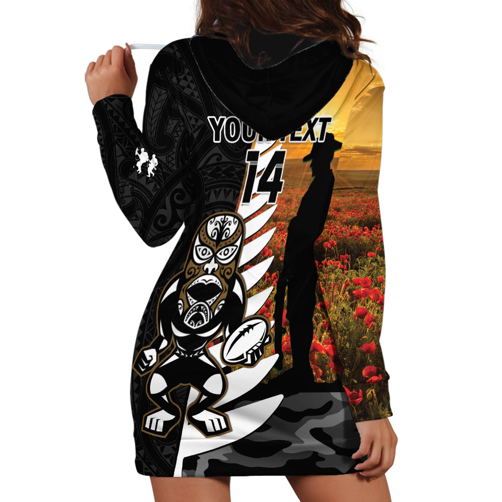 Custom New Zealand Silver Fern Rugby ANZAC Day Hoodie Dress 2024 All Black Tiki Mascot - Vibe Hoodie Shop