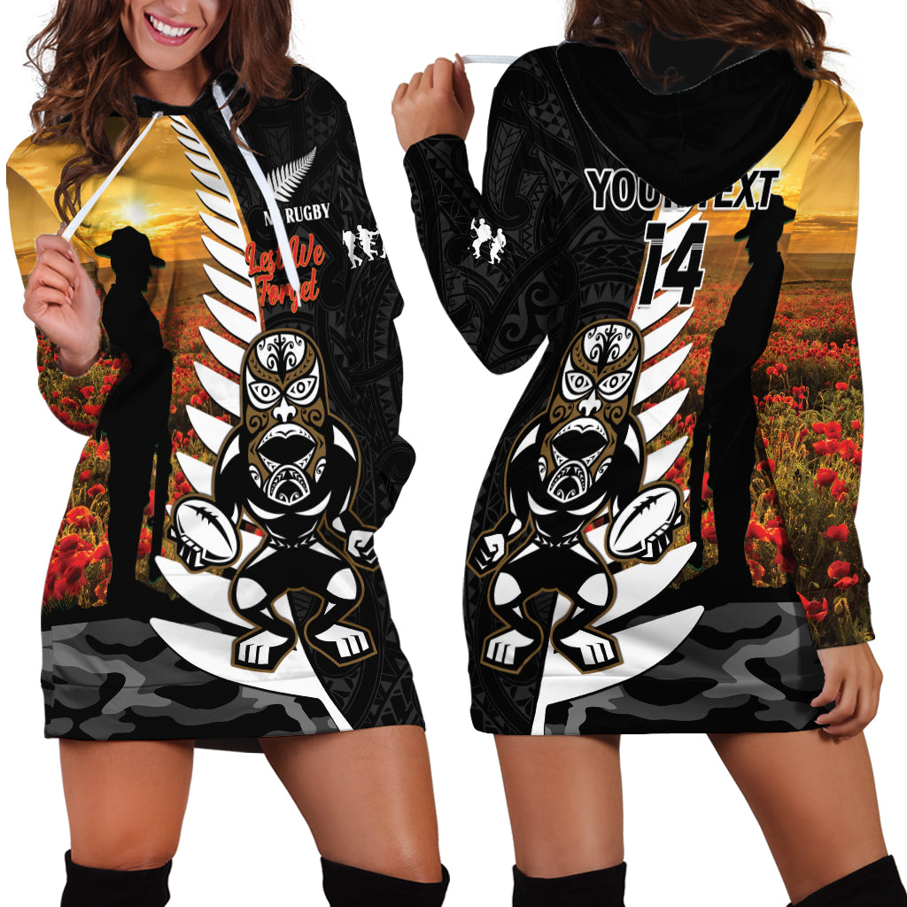 Custom New Zealand Silver Fern Rugby ANZAC Day Hoodie Dress 2024 All Black Tiki Mascot - Vibe Hoodie Shop